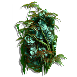 This nutrient-rich rock was mined from a dense jungle, and hosts a small colony of of rubber plants.