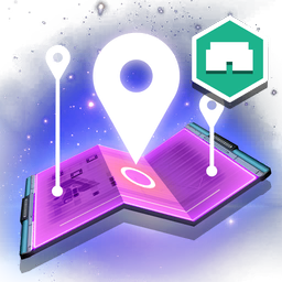 A map of a nearby planet. A <span class="typeFUEL">secure site of interest</span> has been marked. Such sites often hold blueprints for <span class="typeSTELLAR">new products</span>.