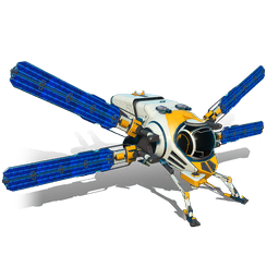 An exclusive <span class="typeSTELLAR">Starship</span>, pre-fitted with an upgraded <span class="typeTECHNOLOGY">Hyperdrive</span> for efficient galactic exploration.