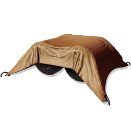 A set of tarpaulin-draped silo barrels, containing cargo of questionable provenance.