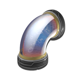 This clear glass aqueduct encloses a perpetually churning supply of 'liquid'. This L-shaped configuration allows for curves in duct connections.