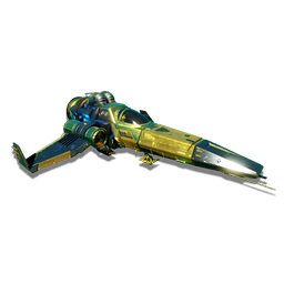 An exclusive golden edition of the iconic <span class="typeSTELLAR">Alpha Vector Starship</span>, commemorating completion of the inaugural <span class="typeSTELLAR">Expedition</span>, 'Pioneers'.