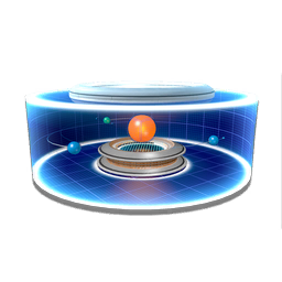 A decorative model of a star system, complete with holographic representations of various stellar objects.